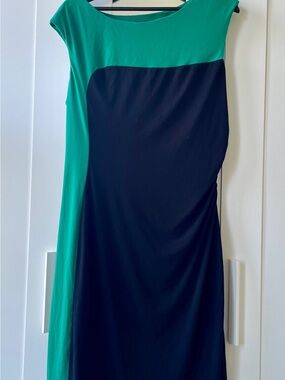 Green and Black Color-Block Midi Dress